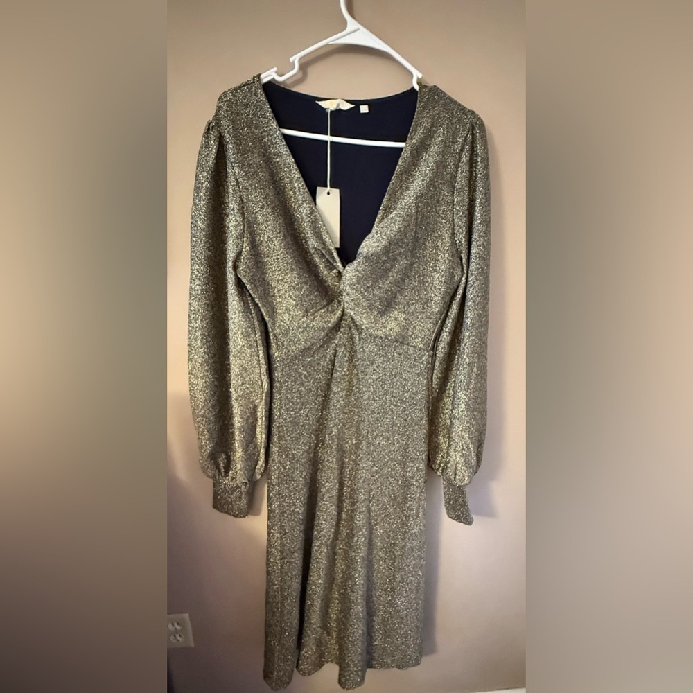 Boden metallic gold shimmer jersey midi dress size 10R New with tags. d0405 - Picture 5 of 6